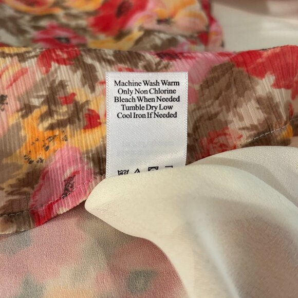 Coldwater Creek Floral Chiffon Blouse Sheer Lined V-Neck Tie Sleeve Spring Sz M - Picture 5 of 16